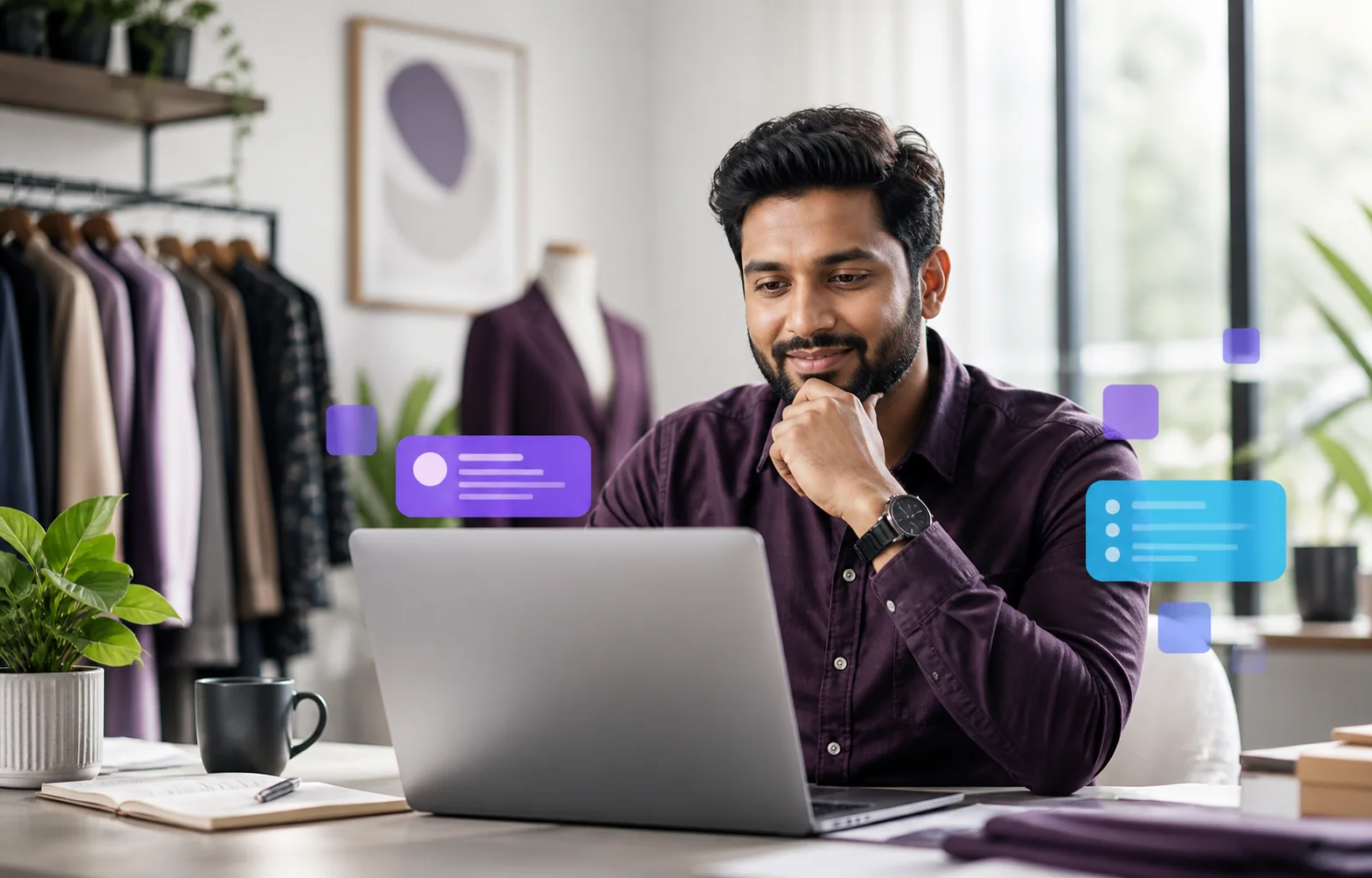 Indian business owner using AI-assisted business suggestions