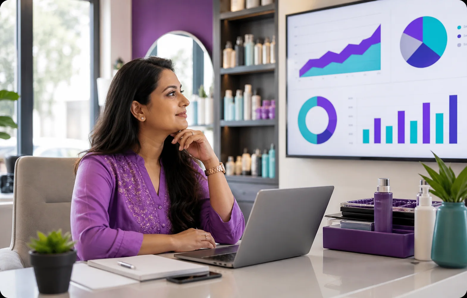 Indian business owner reviewing performance reports