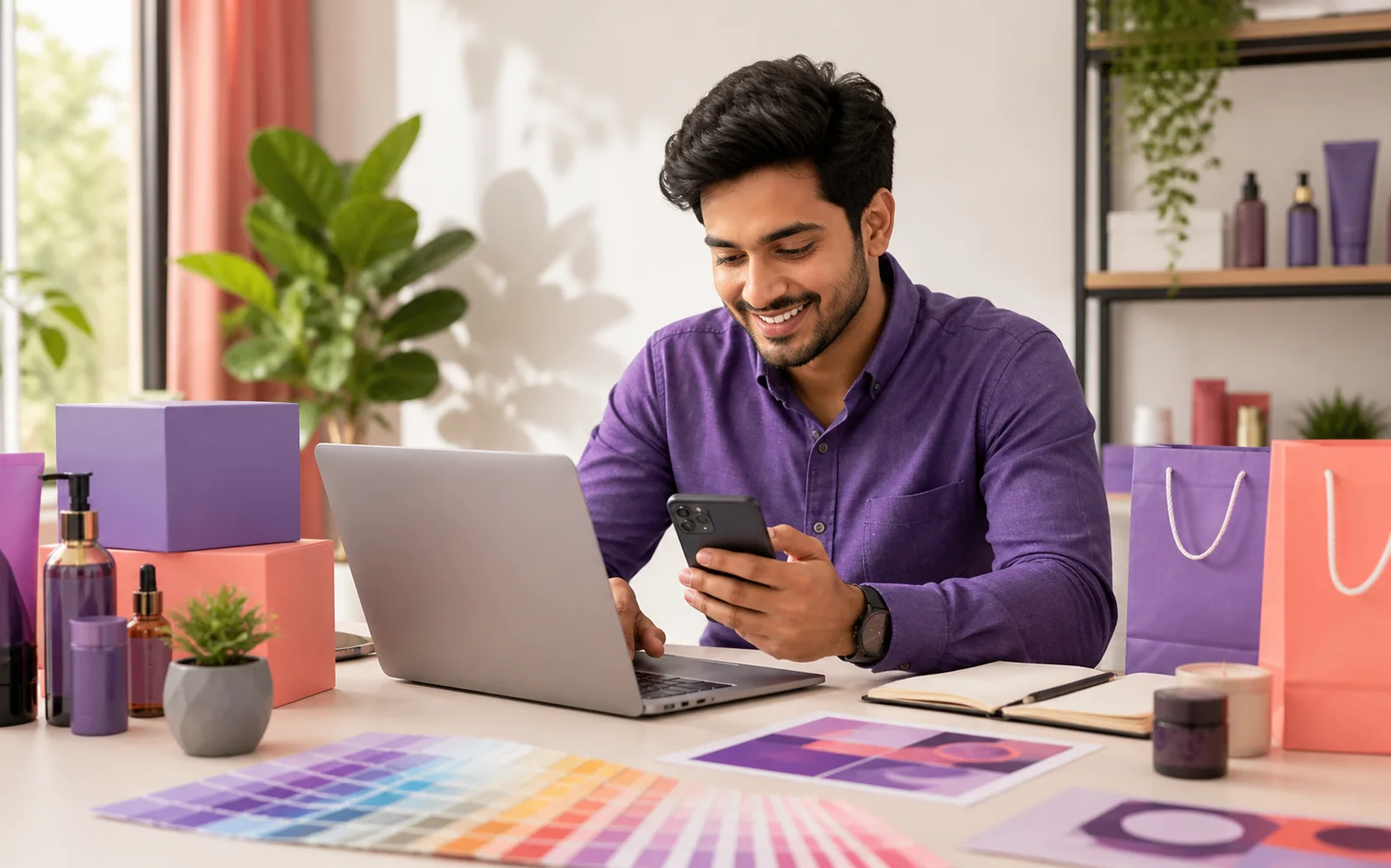 Indian business owner planning a customer campaign