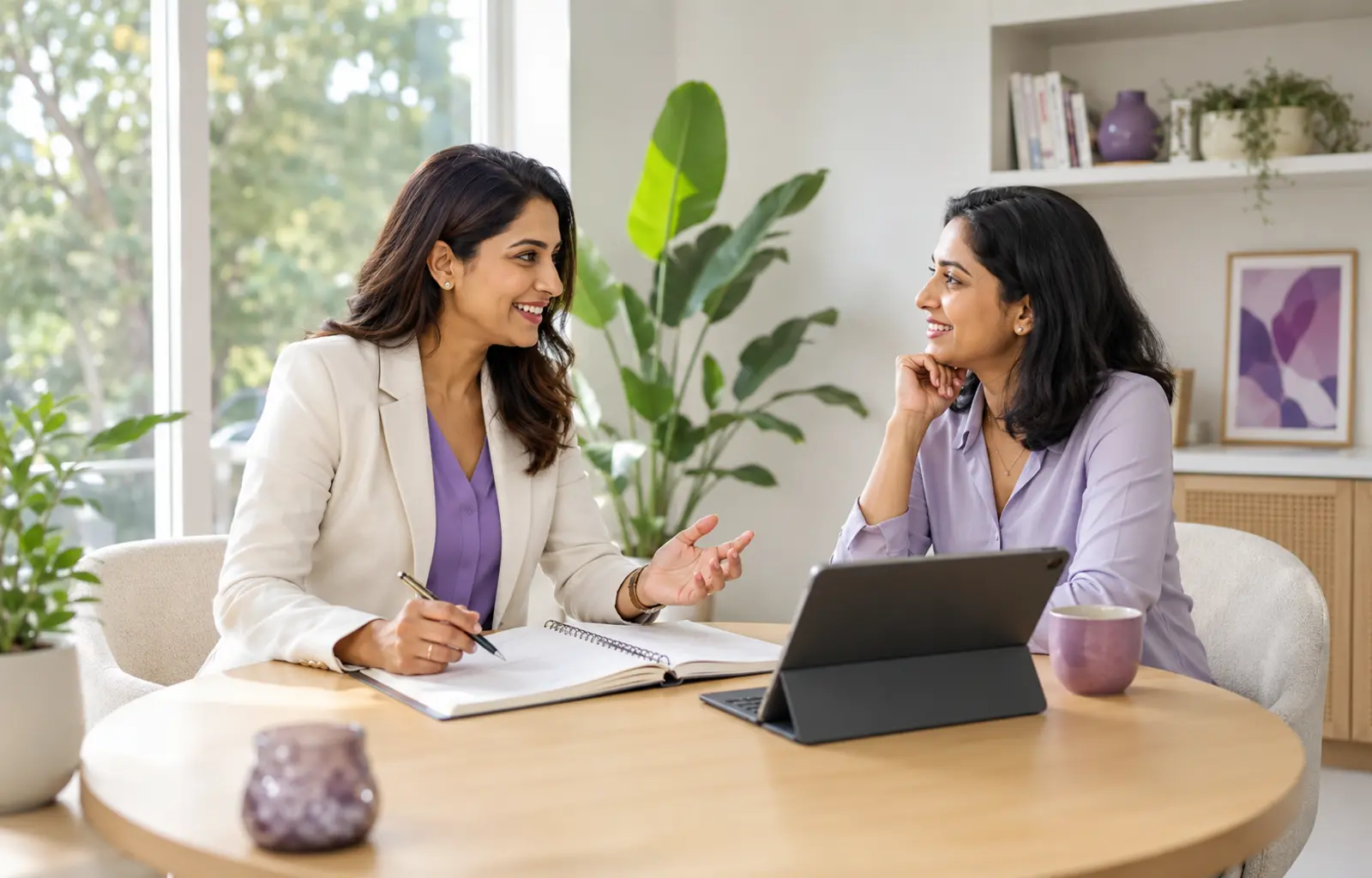 Indian consultant guiding a client through a structured plan