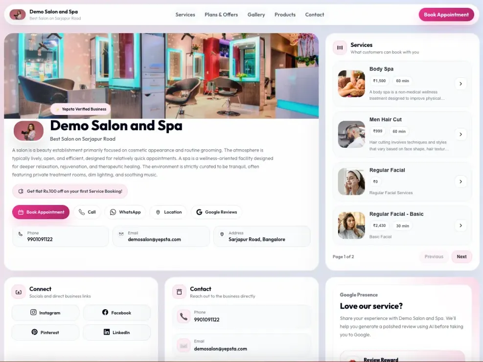 Yepsta public website profile screenshot